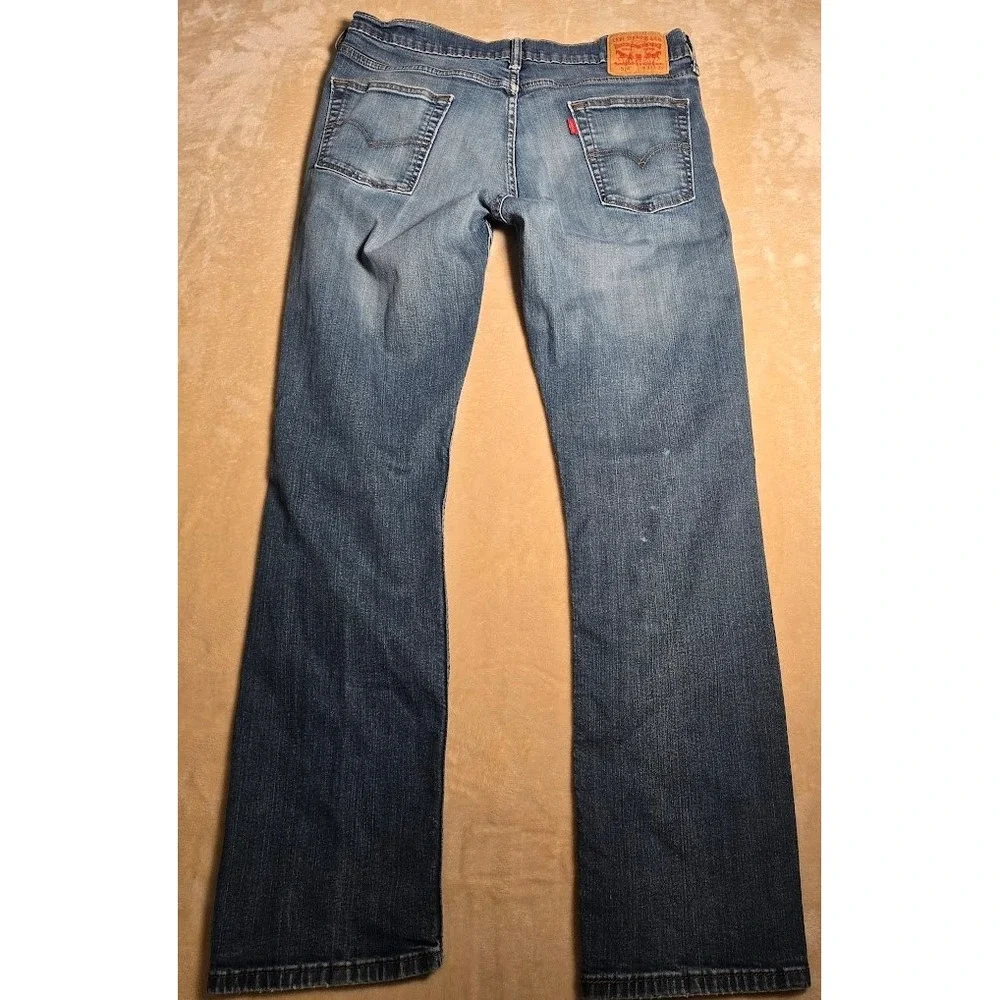 Levis 514 Straight Fit Mens Jeans W34 L32 Medium Wash Faded Whiskered Blue Denim